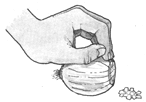 Using the bunched fingernails as guides for the blade, the onion is sliced at any desired thickness, moving the fingernails back each time for quick cutting. The onion is diced. Elapsed time: 30 seconds. Your personal results may vary.